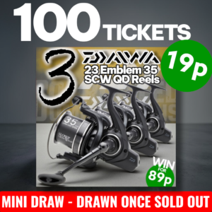 100 Tickets for 3x Daiwa 23 emblem 35 scw qd Competition